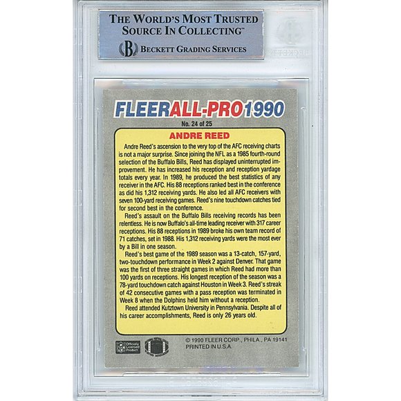 Andre Reed Signed 1990 Fleer Football Card Beckett Buffalo Bills BAS Autograph - Picture 2 of 4
